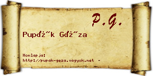 Pupák Géza névjegykártya